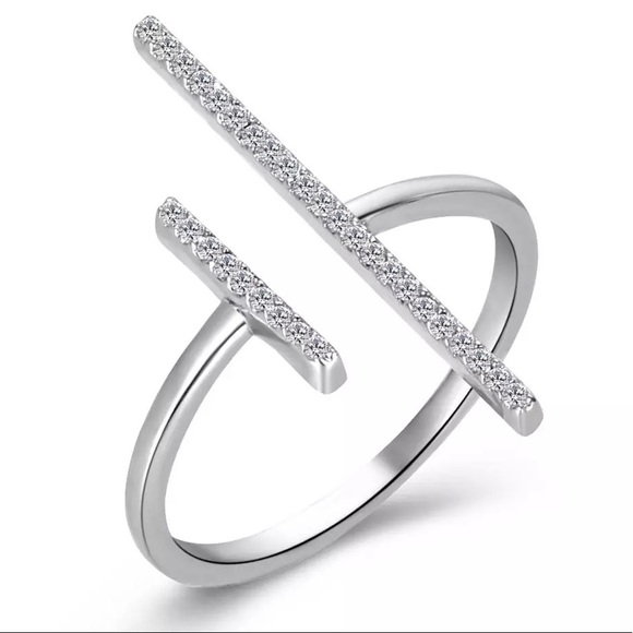 White Gold Plated Double Open Pave Crystal Ring - Picture 12 of 13